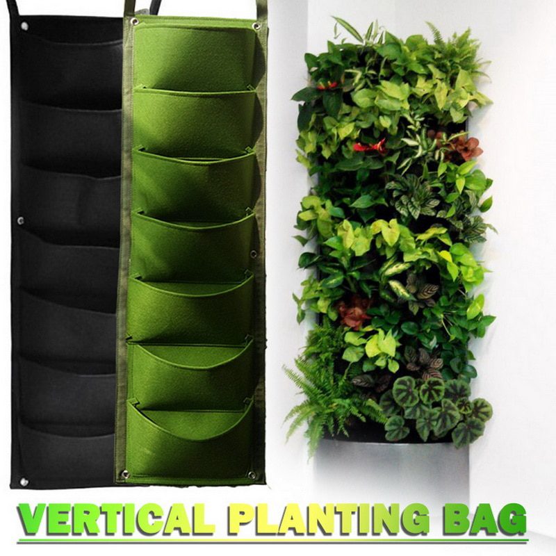 7 Pocket Wall Hanging Planting Bag Vertical Flower Grow Pouch Garden Planter Pot 