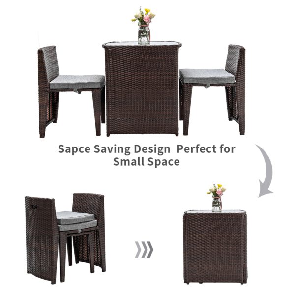 3PCS Rattan Wicker Bistro Furniture Set with Glass Top