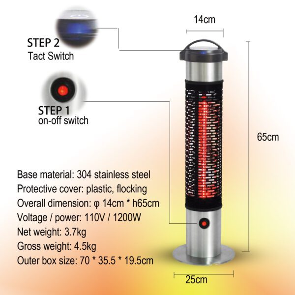 Electric Outdoor Patio Heater 1000W Stand Column